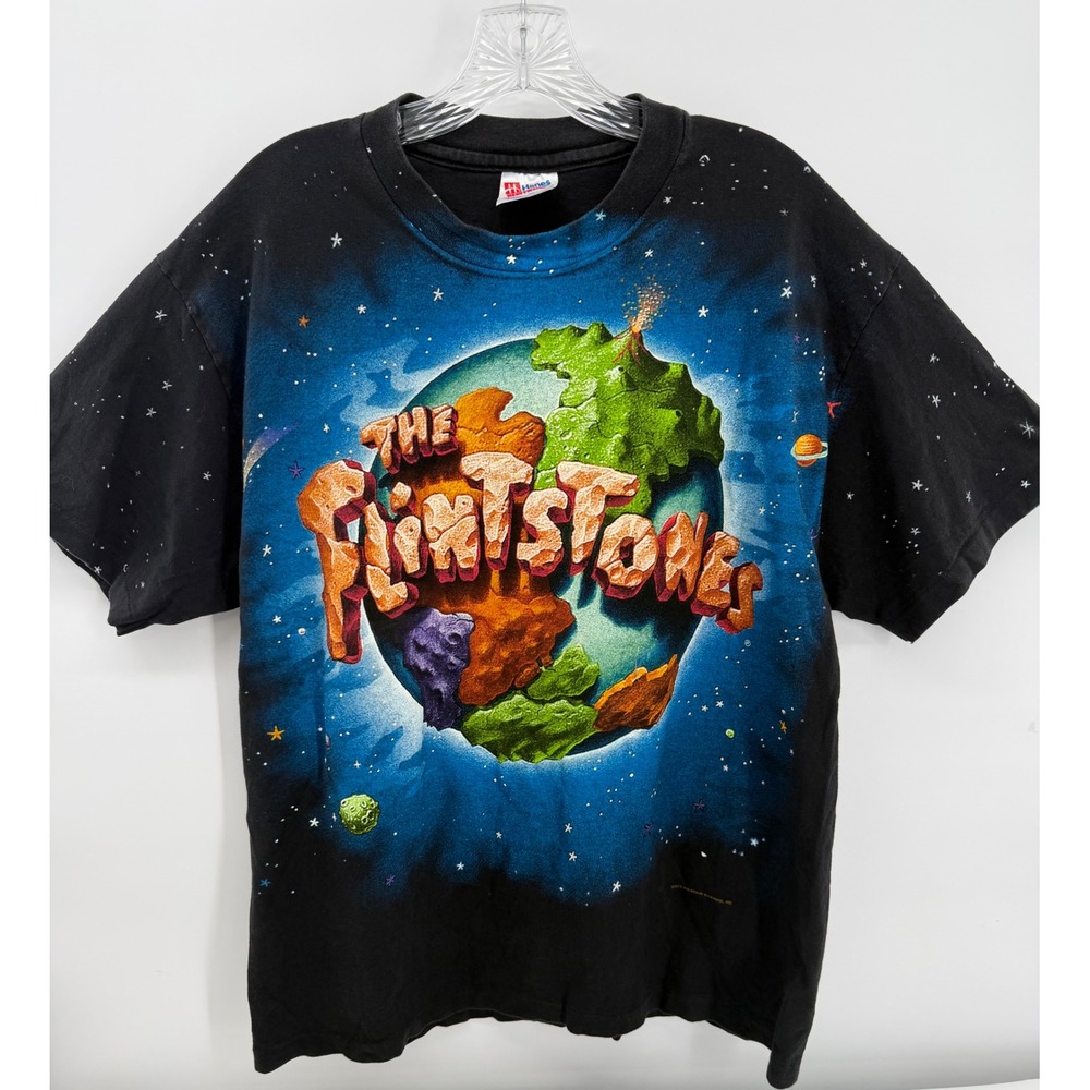 Hanes The Flintstones T-Shirt Sz Large Black 1994 Movie Promo Vintage Space